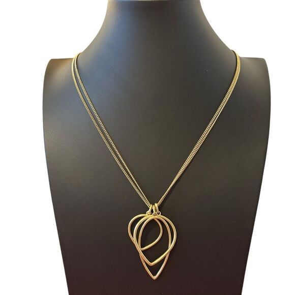 Antiqued Layered Gold-Tone Pendant Necklace. - Picture 1 of 8
